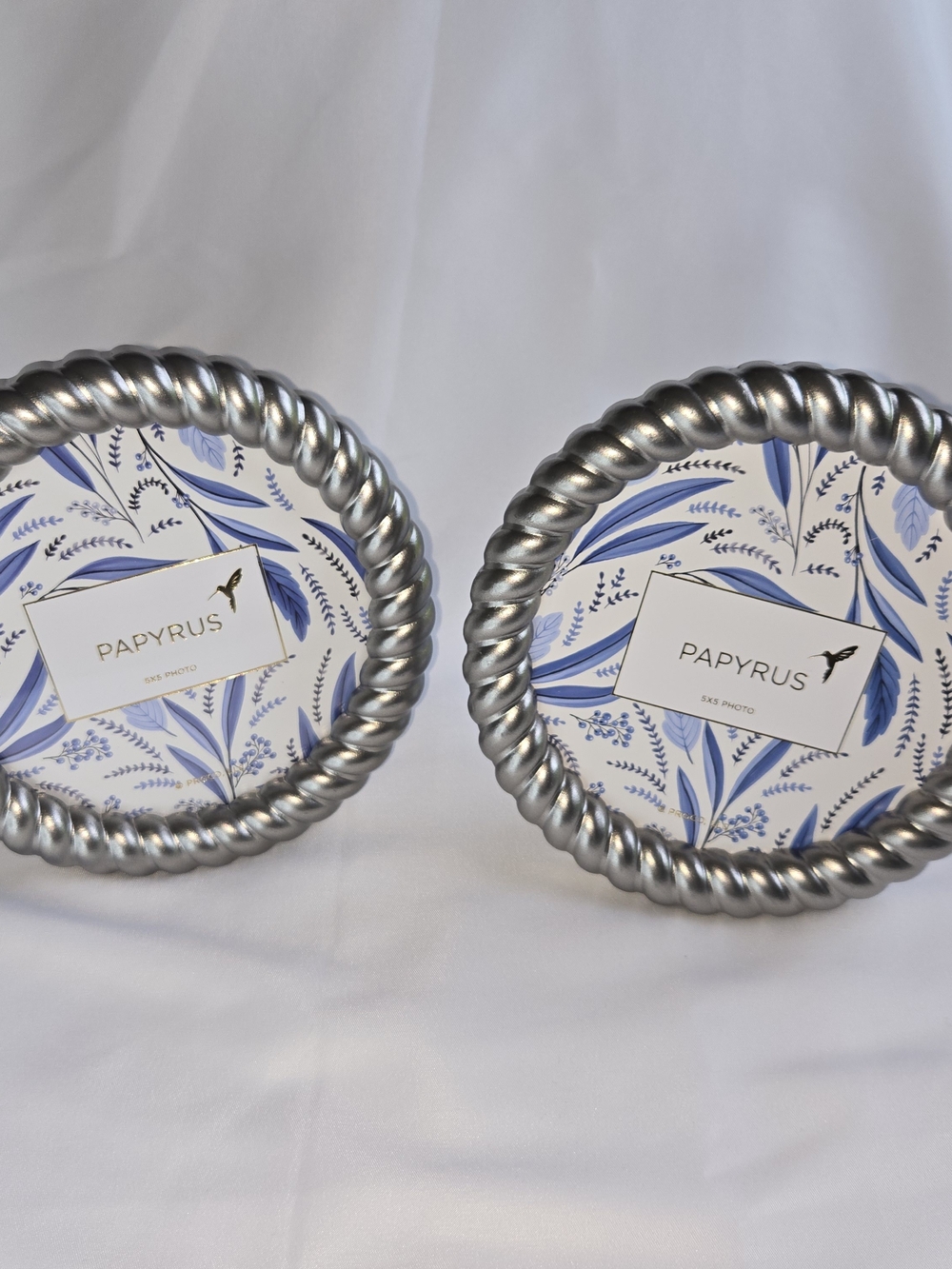 Set of 2 Papyrus 5" Round Silver Metal Rope Photo Picture Frames 5 x 5 New